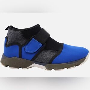Marni- Stretch Fabric Sock Velcro Sneakers In Blue Neoprene. Size 40 or US 10